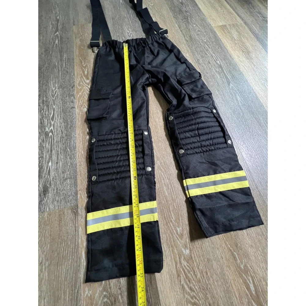 Unbranded Firefighter Costume Pants Kids Large Black Reflective Bunker Gear